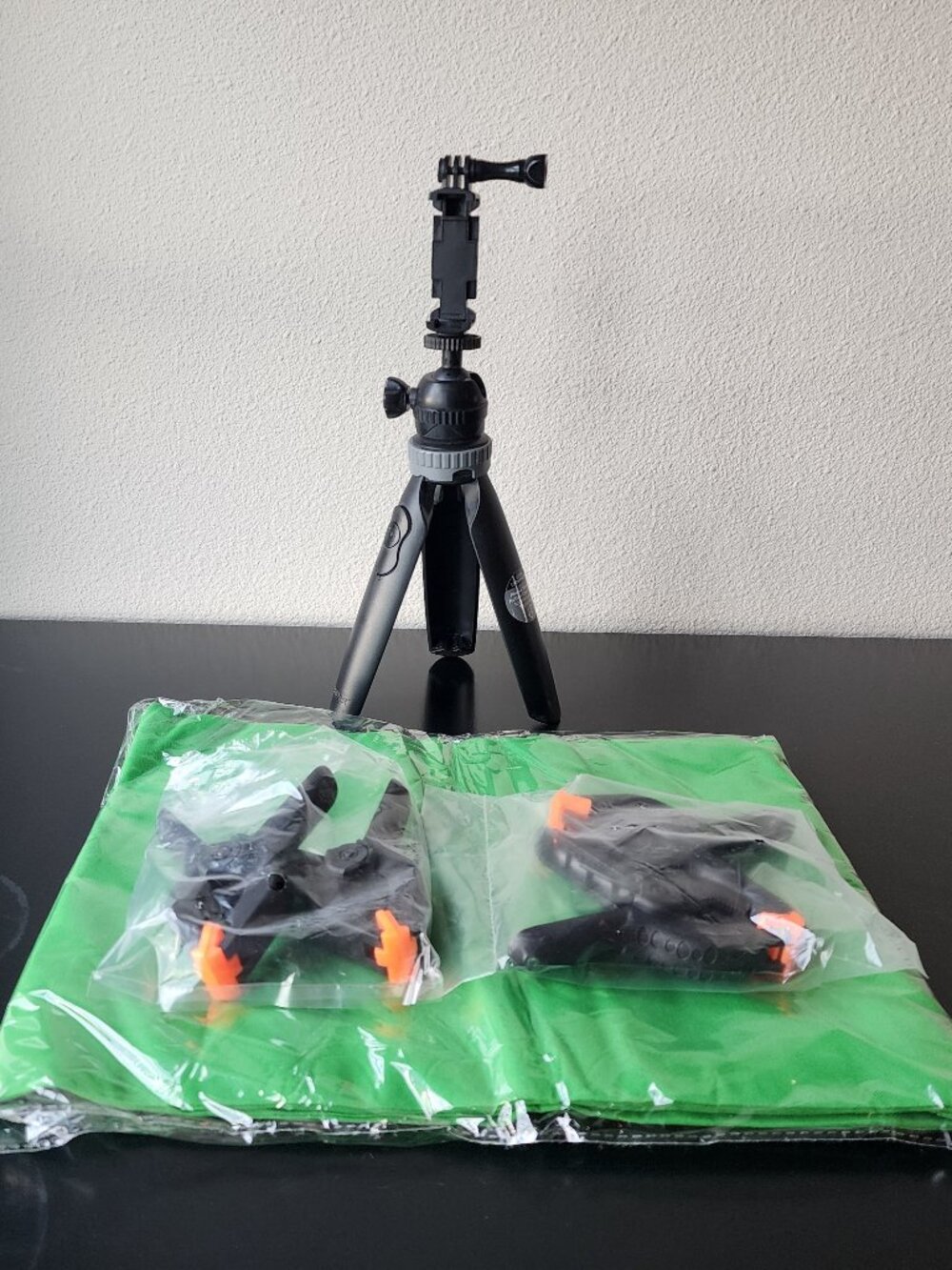 Set of items Bower Content Creator Table Tripod, 5 x 7 Green Screen, & 4 clamps